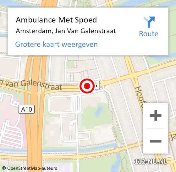 Locatie op kaart van de 112 melding: Ambulance Met Spoed Naar Amsterdam, Jan van Galenstraat op 14 februari 2018 21:52
