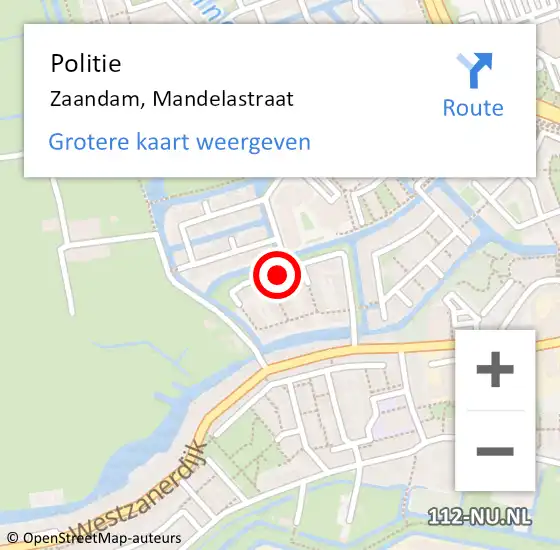 Locatie op kaart van de 112 melding: Politie Zaandam, Mandelastraat op 14 februari 2018 22:11