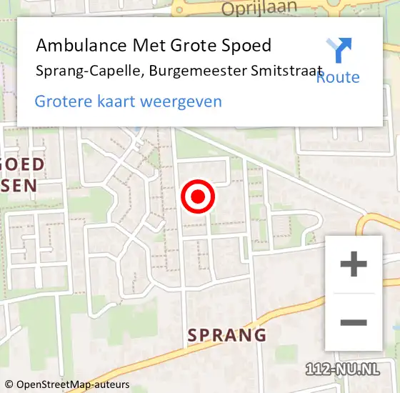 Locatie op kaart van de 112 melding: Ambulance Met Grote Spoed Naar Sprang-Capelle, Burgemeester Smitstraat op 14 februari 2018 22:21