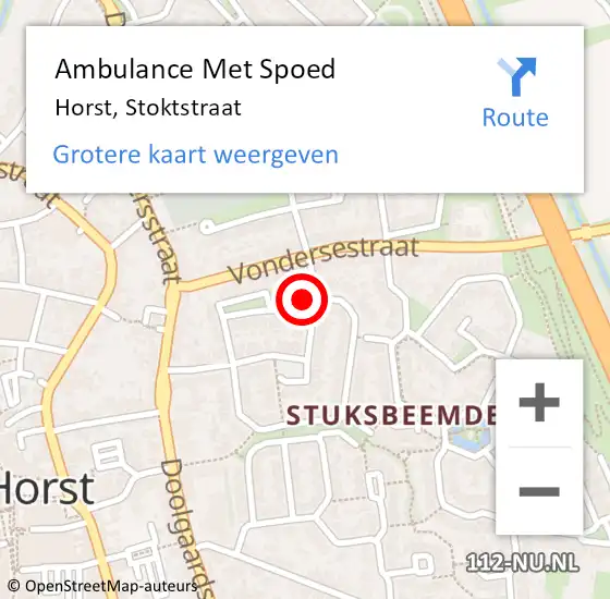 Locatie op kaart van de 112 melding: Ambulance Met Spoed Naar Horst, Stoktstraat op 16 februari 2014 10:01