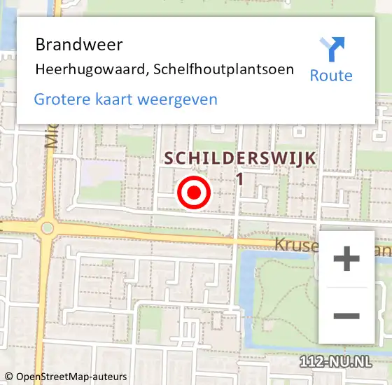 Locatie op kaart van de 112 melding: Brandweer Heerhugowaard, Schelfhoutplantsoen op 14 februari 2018 23:28
