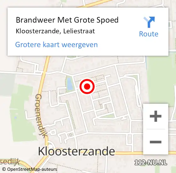 Locatie op kaart van de 112 melding: Brandweer Met Grote Spoed Naar Kloosterzande, Leliestraat op 15 februari 2018 00:25