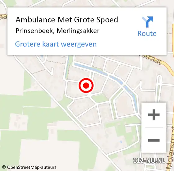 Locatie op kaart van de 112 melding: Ambulance Met Grote Spoed Naar Prinsenbeek, Merlingsakker op 15 februari 2018 00:56