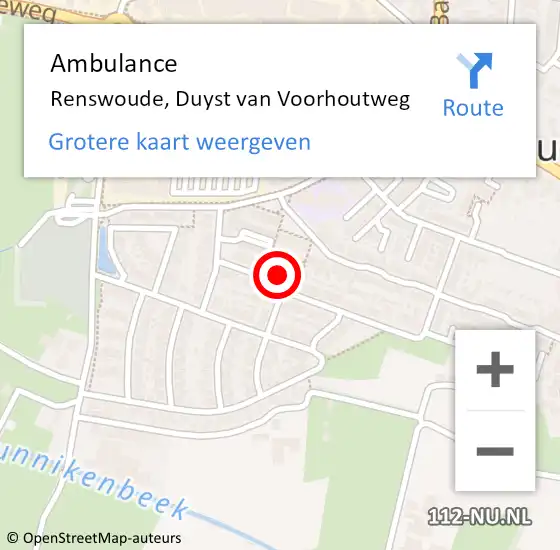 Locatie op kaart van de 112 melding: Ambulance Renswoude, Duyst van Voorhoutweg op 15 februari 2018 02:13