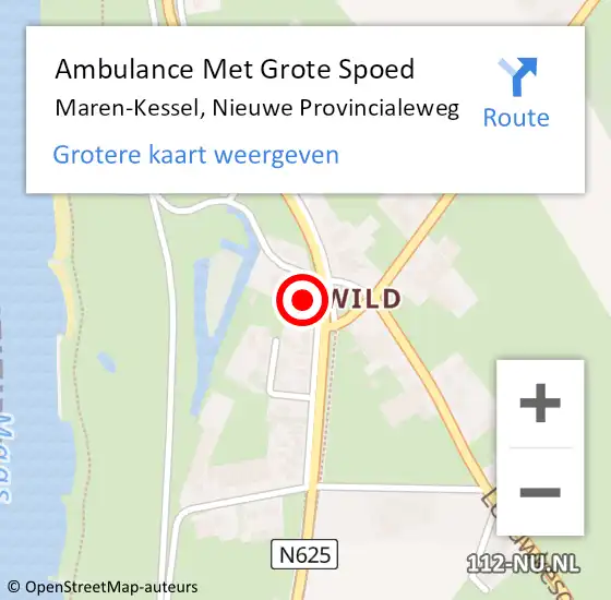 Locatie op kaart van de 112 melding: Ambulance Met Grote Spoed Naar Maren-Kessel, Nieuwe Provincialeweg op 15 februari 2018 04:06