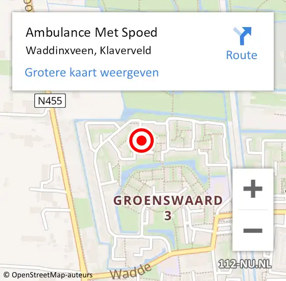 Locatie op kaart van de 112 melding: Ambulance Met Spoed Naar Waddinxveen, Klaverveld op 15 februari 2018 07:10