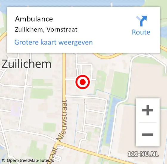 Locatie op kaart van de 112 melding: Ambulance Zuilichem, Vornstraat op 15 februari 2018 08:02