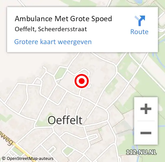 Locatie op kaart van de 112 melding: Ambulance Met Grote Spoed Naar Oeffelt, Scheerdersstraat op 15 februari 2018 08:26