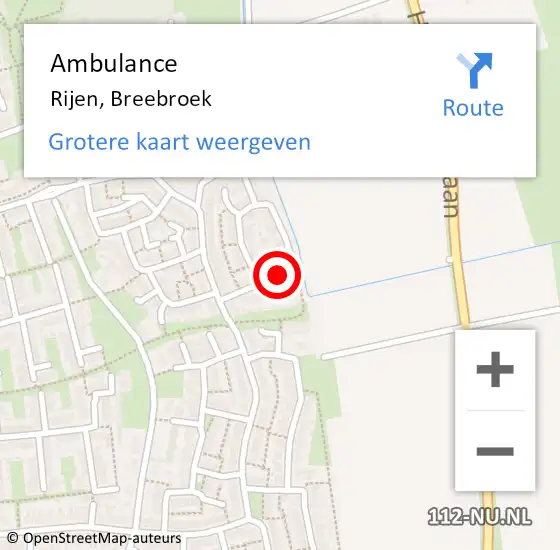 Locatie op kaart van de 112 melding: Ambulance Rijen, Breebroek op 15 februari 2018 08:44