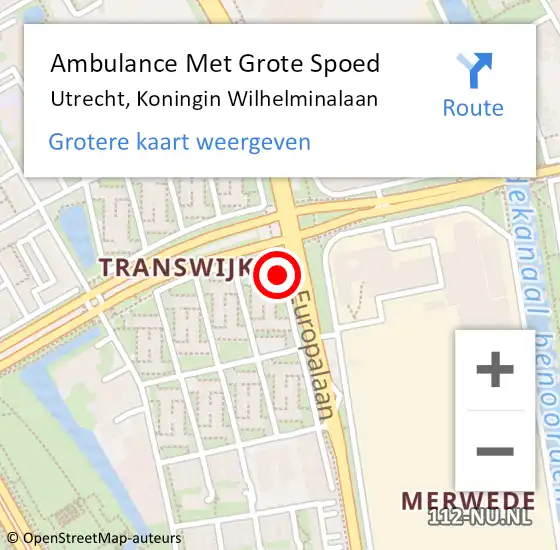 Locatie op kaart van de 112 melding: Ambulance Met Grote Spoed Naar Utrecht, Koningin Wilhelminalaan op 15 februari 2018 09:17