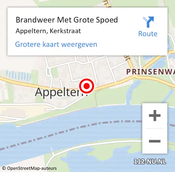 Locatie op kaart van de 112 melding: Brandweer Met Grote Spoed Naar Appeltern, Kerkstraat op 15 februari 2018 09:55
