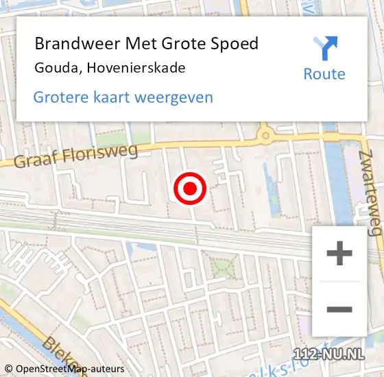 Locatie op kaart van de 112 melding: Brandweer Met Grote Spoed Naar Gouda, Hovenierskade op 15 februari 2018 10:00