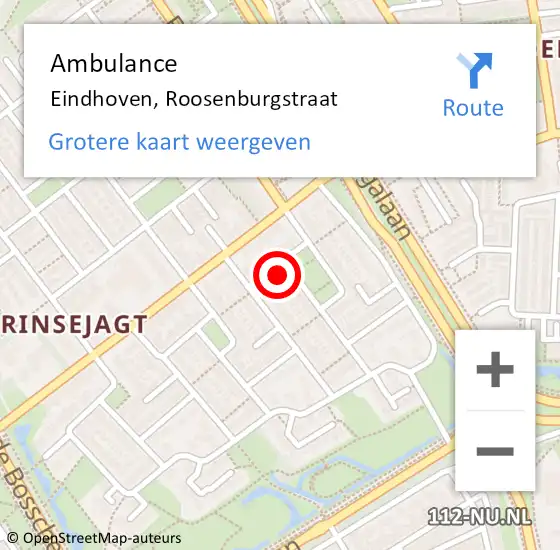 Locatie op kaart van de 112 melding: Ambulance Eindhoven, Roosenburgstraat op 15 februari 2018 10:09