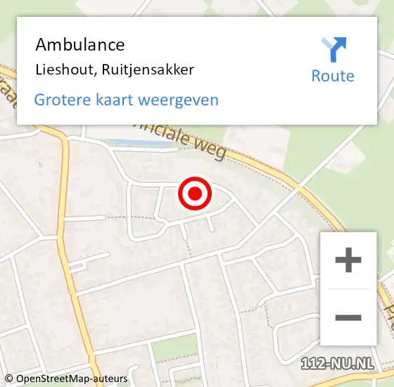 Locatie op kaart van de 112 melding: Ambulance Lieshout, Ruitjensakker op 15 februari 2018 10:16