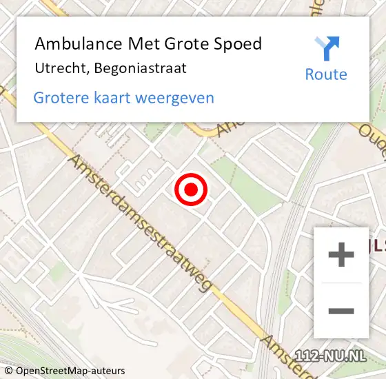 Locatie op kaart van de 112 melding: Ambulance Met Grote Spoed Naar Utrecht, Begoniastraat op 16 februari 2014 10:45