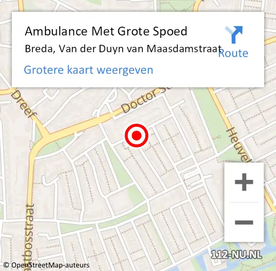 Locatie op kaart van de 112 melding: Ambulance Met Grote Spoed Naar Breda, Van der Duyn van Maasdamstraat op 15 februari 2018 11:09