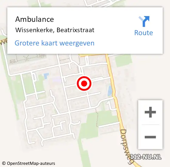 Locatie op kaart van de 112 melding: Ambulance Wissenkerke, Beatrixstraat op 15 februari 2018 11:25