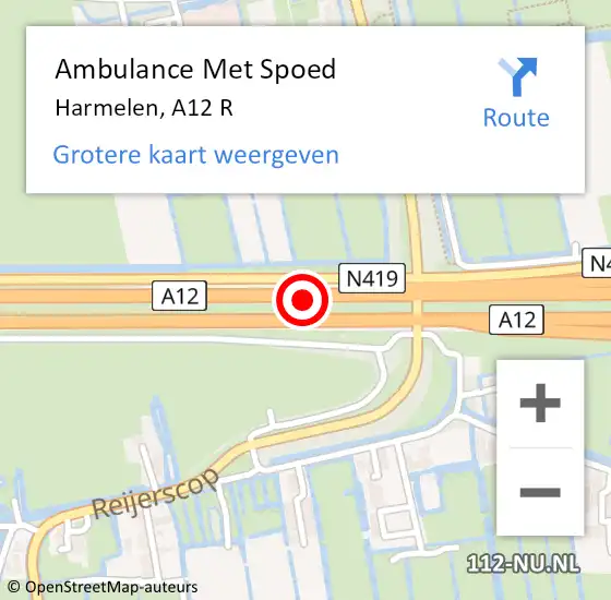 Locatie op kaart van de 112 melding: Ambulance Met Spoed Naar Harmelen, A12 R op 15 februari 2018 11:26