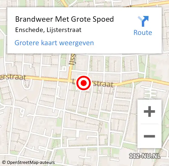 Locatie op kaart van de 112 melding: Brandweer Met Grote Spoed Naar Enschede, Lijsterstraat op 15 februari 2018 11:43