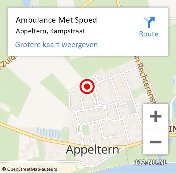 Locatie op kaart van de 112 melding: Ambulance Met Spoed Naar Appeltern, Kampstraat op 15 februari 2018 12:30