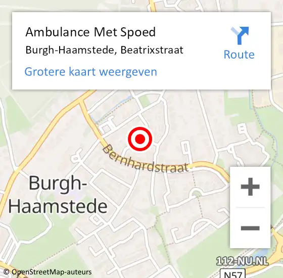 Locatie op kaart van de 112 melding: Ambulance Met Spoed Naar Burgh-Haamstede, Beatrixstraat op 15 februari 2018 12:54