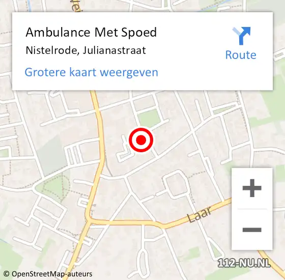 Locatie op kaart van de 112 melding: Ambulance Met Spoed Naar Nistelrode, Julianastraat op 16 februari 2014 11:13