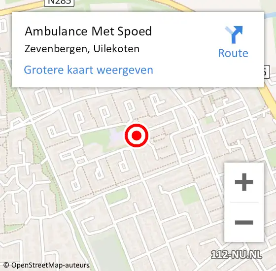 Locatie op kaart van de 112 melding: Ambulance Met Spoed Naar Zevenbergen, Uilekoten op 15 februari 2018 14:17