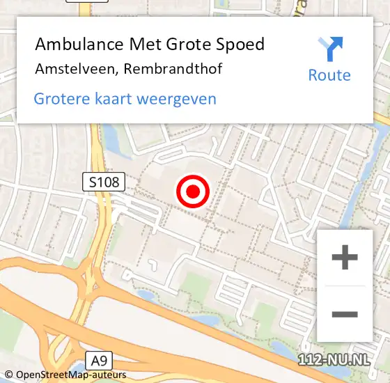Locatie op kaart van de 112 melding: Ambulance Met Grote Spoed Naar Amstelveen, Rembrandthof op 15 februari 2018 14:20