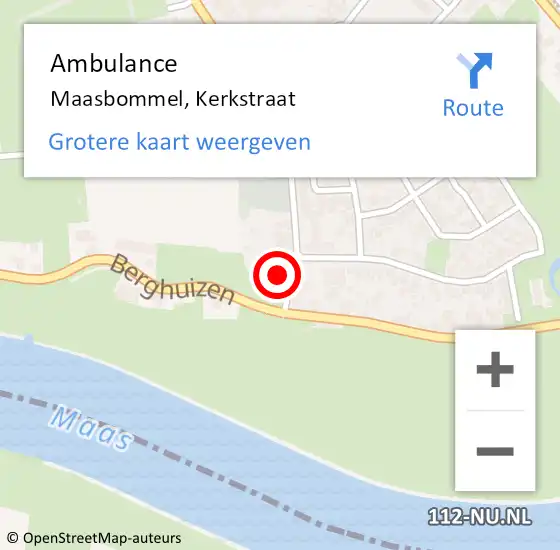 Locatie op kaart van de 112 melding: Ambulance Maasbommel, Kerkstraat op 15 februari 2018 14:43