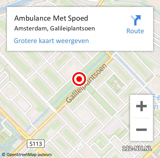 Locatie op kaart van de 112 melding: Ambulance Met Spoed Naar Amsterdam, Galileiplantsoen op 15 februari 2018 14:53