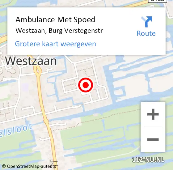 Locatie op kaart van de 112 melding: Ambulance Met Spoed Naar Westzaan, Burg Verstegenstr op 15 februari 2018 15:02