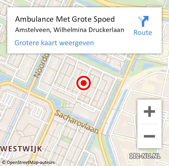 Locatie op kaart van de 112 melding: Ambulance Met Grote Spoed Naar Amstelveen, Wilhelmina Druckerlaan op 15 februari 2018 15:40