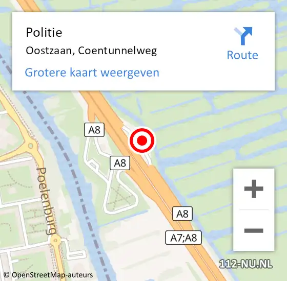 Locatie op kaart van de 112 melding: Politie Oostzaan, Coentunnelweg op 15 februari 2018 15:47