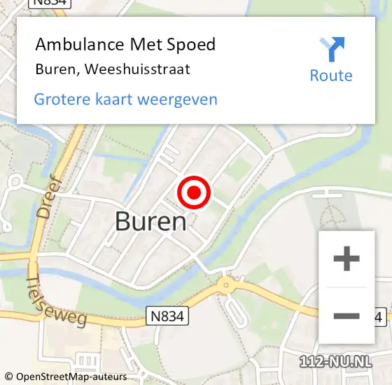 Locatie op kaart van de 112 melding: Ambulance Met Spoed Naar Buren, Weeshuisstraat op 15 februari 2018 15:56