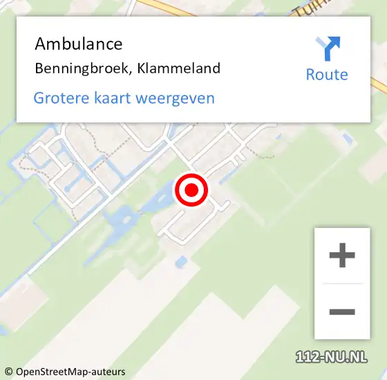 Locatie op kaart van de 112 melding: Ambulance Benningbroek, Klammeland op 15 februari 2018 15:57