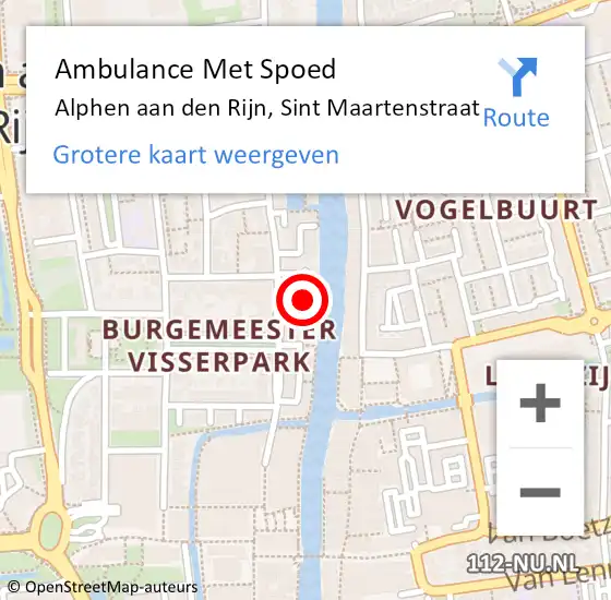 Locatie op kaart van de 112 melding: Ambulance Met Spoed Naar Alphen aan den Rijn, Sint Maartenstraat op 15 februari 2018 19:12