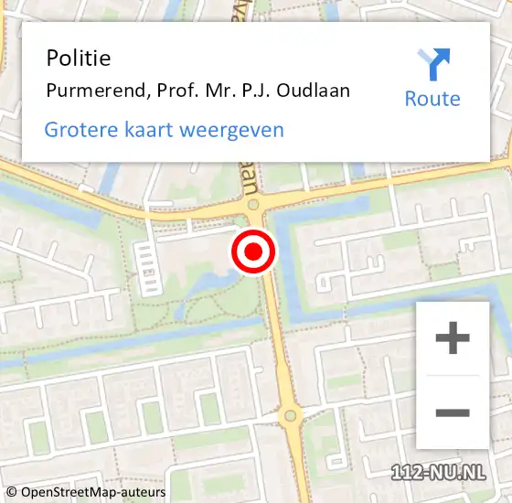 Locatie op kaart van de 112 melding: Politie Purmerend, Prof. Mr. P.J. Oudlaan op 15 februari 2018 19:13