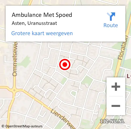 Locatie op kaart van de 112 melding: Ambulance Met Spoed Naar Asten, Uranusstraat op 15 februari 2018 19:15