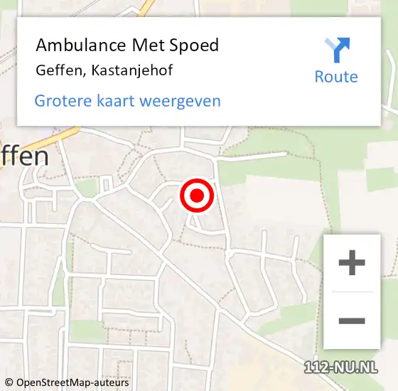 Locatie op kaart van de 112 melding: Ambulance Met Spoed Naar Geffen, Kastanjehof op 15 februari 2018 21:26