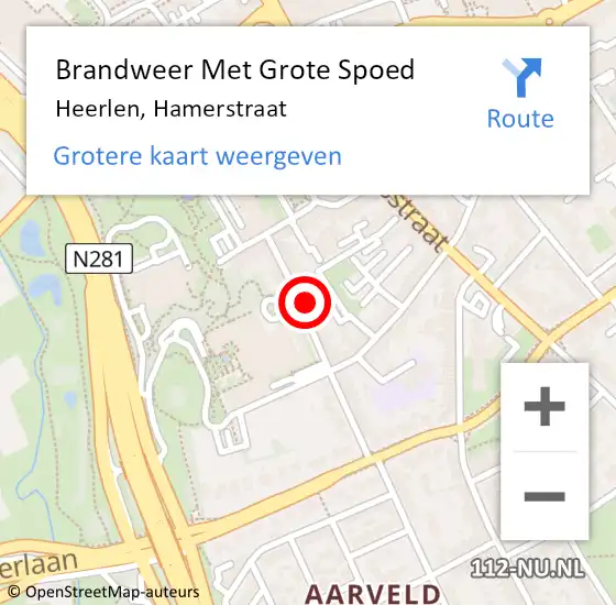 Locatie op kaart van de 112 melding: Brandweer Met Grote Spoed Naar Heerlen, Hamerstraat op 15 februari 2018 21:58