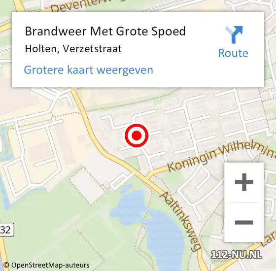 Locatie op kaart van de 112 melding: Brandweer Met Grote Spoed Naar Holten, Verzetstraat op 15 februari 2018 22:16