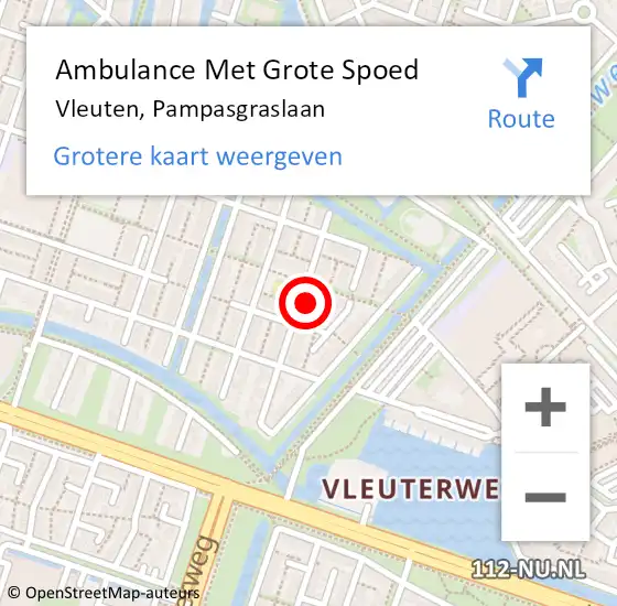 Locatie op kaart van de 112 melding: Ambulance Met Grote Spoed Naar Vleuten, Pampasgraslaan op 15 februari 2018 22:37