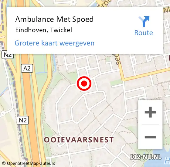 Locatie op kaart van de 112 melding: Ambulance Met Spoed Naar Eindhoven, Twickel op 15 februari 2018 22:59