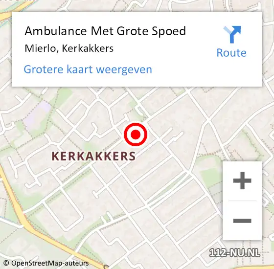 Locatie op kaart van de 112 melding: Ambulance Met Grote Spoed Naar Mierlo, Kerkakkers op 15 februari 2018 23:04