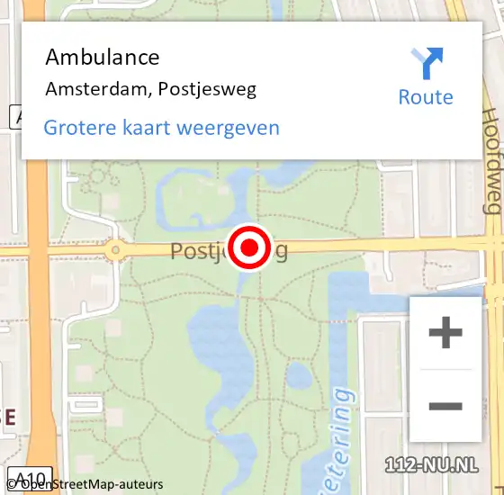 Locatie op kaart van de 112 melding: Ambulance Amsterdam, Postjesweg op 16 februari 2018 00:15