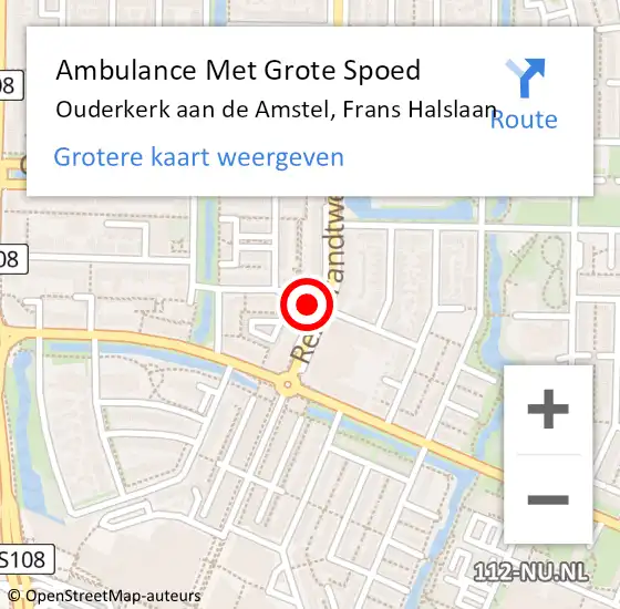 Locatie op kaart van de 112 melding: Ambulance Met Grote Spoed Naar Ouderkerk aan de Amstel, Frans Halslaan op 16 februari 2018 02:27