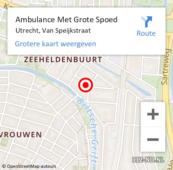 Locatie op kaart van de 112 melding: Ambulance Met Grote Spoed Naar Utrecht, Van Speijkstraat op 16 februari 2018 03:49