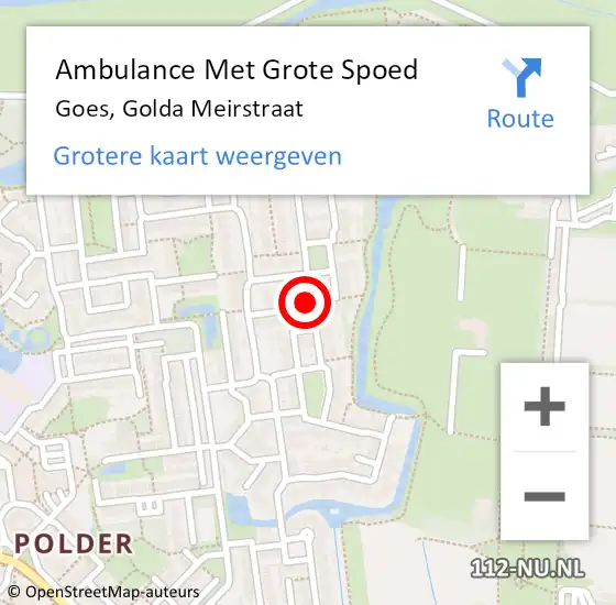 Locatie op kaart van de 112 melding: Ambulance Met Grote Spoed Naar Goes, Golda Meirstraat op 16 februari 2018 05:11