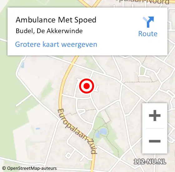 Locatie op kaart van de 112 melding: Ambulance Met Spoed Naar Budel, De Akkerwinde op 16 februari 2018 05:42