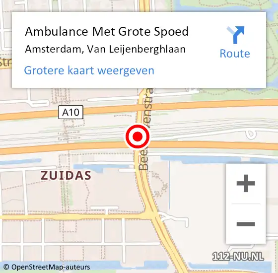 Locatie op kaart van de 112 melding: Ambulance Met Grote Spoed Naar Amsterdam, Van Leijenberghlaan op 16 februari 2018 06:21